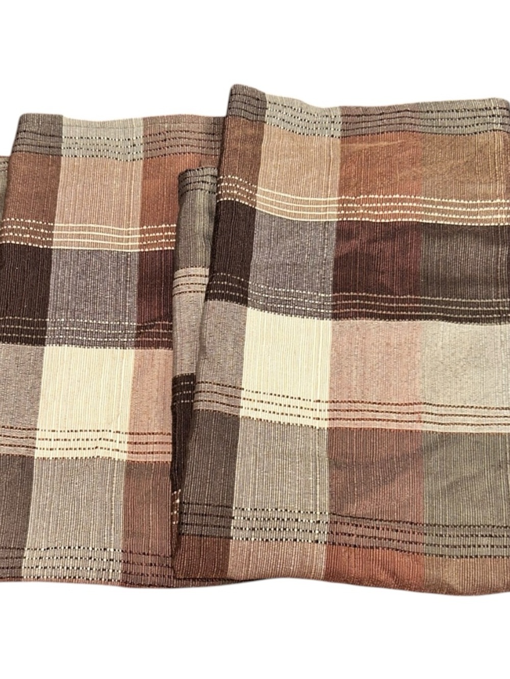 💟Mainstays Brown & Grey Textured Plaid Tier Curtains Set of 2, 28" x 36"